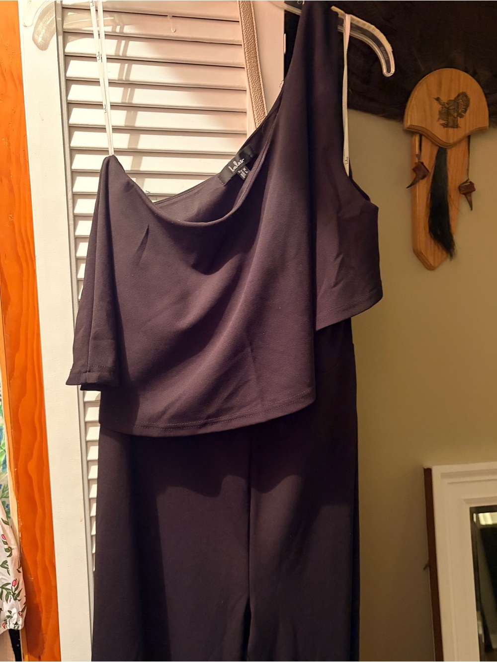 Lulu's Black One-Shoulder Draped Jumpsuit